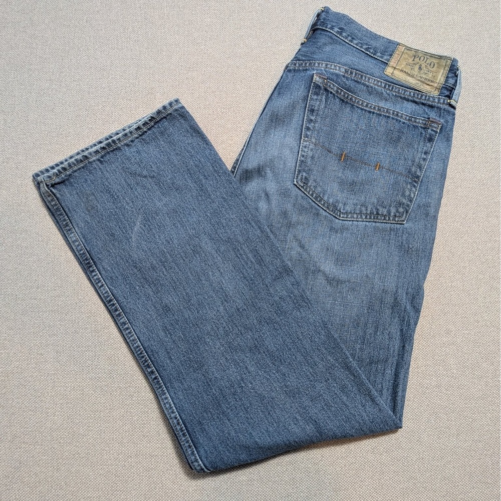 Polo Ralph Lauren Mens 36x32 Blue Straight Leg Denim Jeans Cotton Pants W36 L32